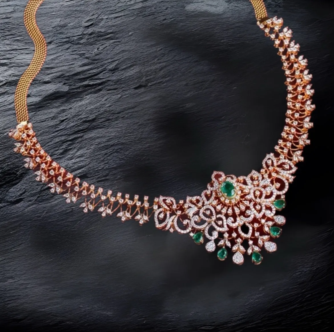 Diamond Necklace - 925 silver Jewelry,South Indian Jewelry,bridal choker,Indian Wedding Jewelry,pure Silver indian jewelry - NIHIRA - SHABURIS