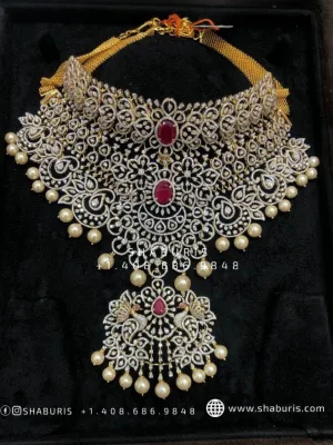 Diamond Necklace pure silver jewelry indian wedding Jewelry indian bridal jewelry cocktail jewelry 925 silver jewelr-SHABURIS