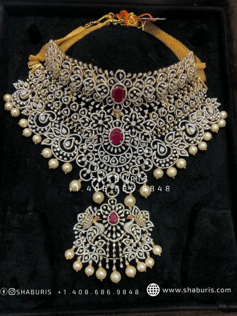 Diamond Necklace pure silver jewelry indian wedding Jewelry indian bridal jewelry cocktail jewelry 925 silver jewelr-SHABURIS