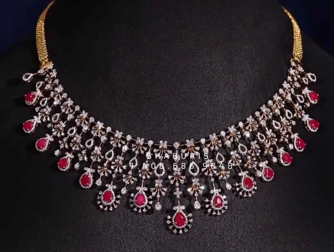 Diamond Necklace Wedding Jewelry South Indian Diamond Jewelry Silver Jewelry 925 silver indian bridal jewelry - SHABURIS