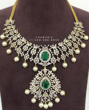 Diamond necklace,South Indian Jewelry,diamond chokerbridal choker,Indian Wedding Jewelry,pure Silver indian jewelry - NIHIRA - SHABURIS
