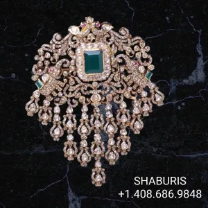 Diamond pendant pure silver jewelry indian jewelry emerald pearl pendant simple jewelry gift jewelry set - SHABURIS