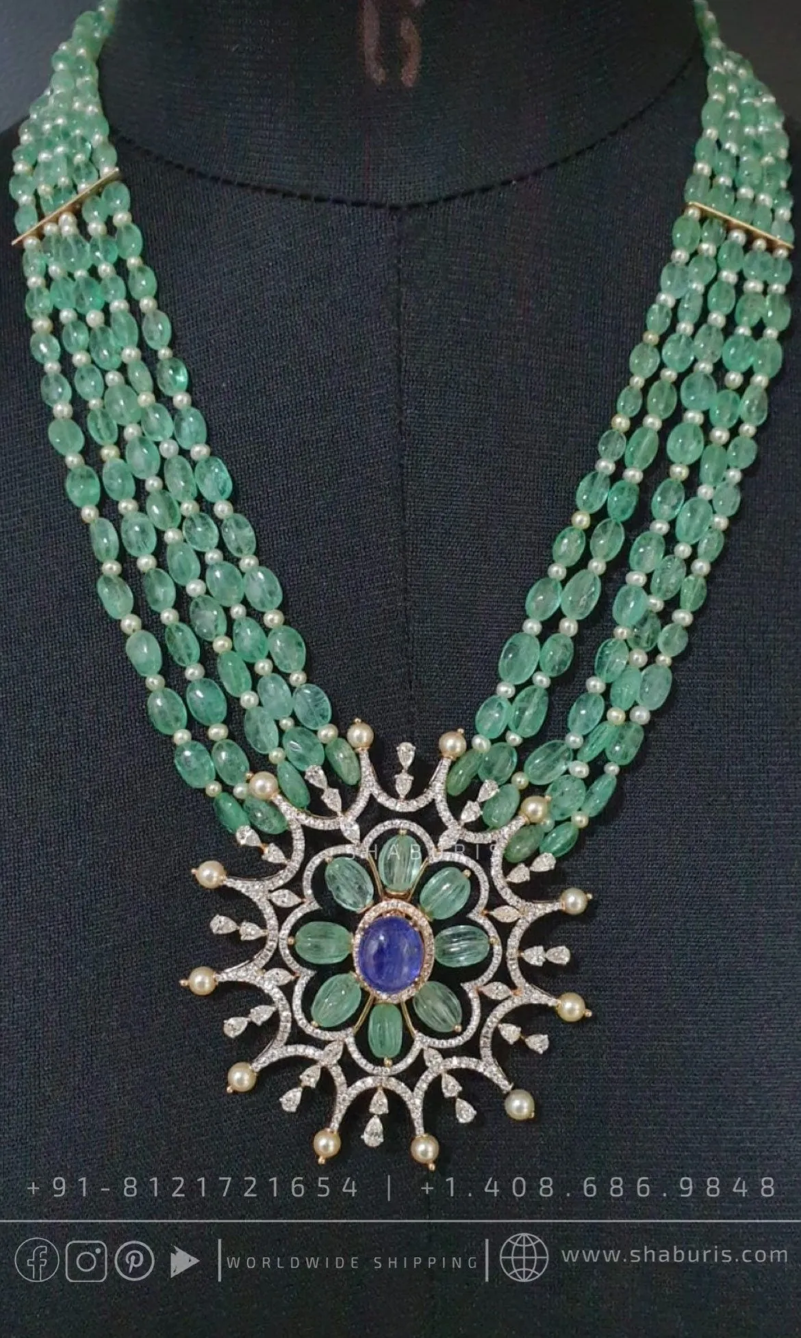 Diamond pendant South Indian Jewelry,pearl necklace groom Wedding Jewelry,pure Silver indian jewelry - SHABURIS