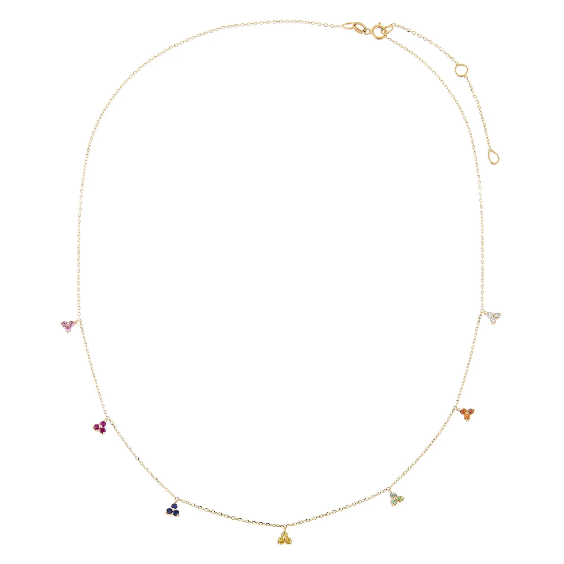 Diamond Rainbow Multi Cluster Necklace 14K