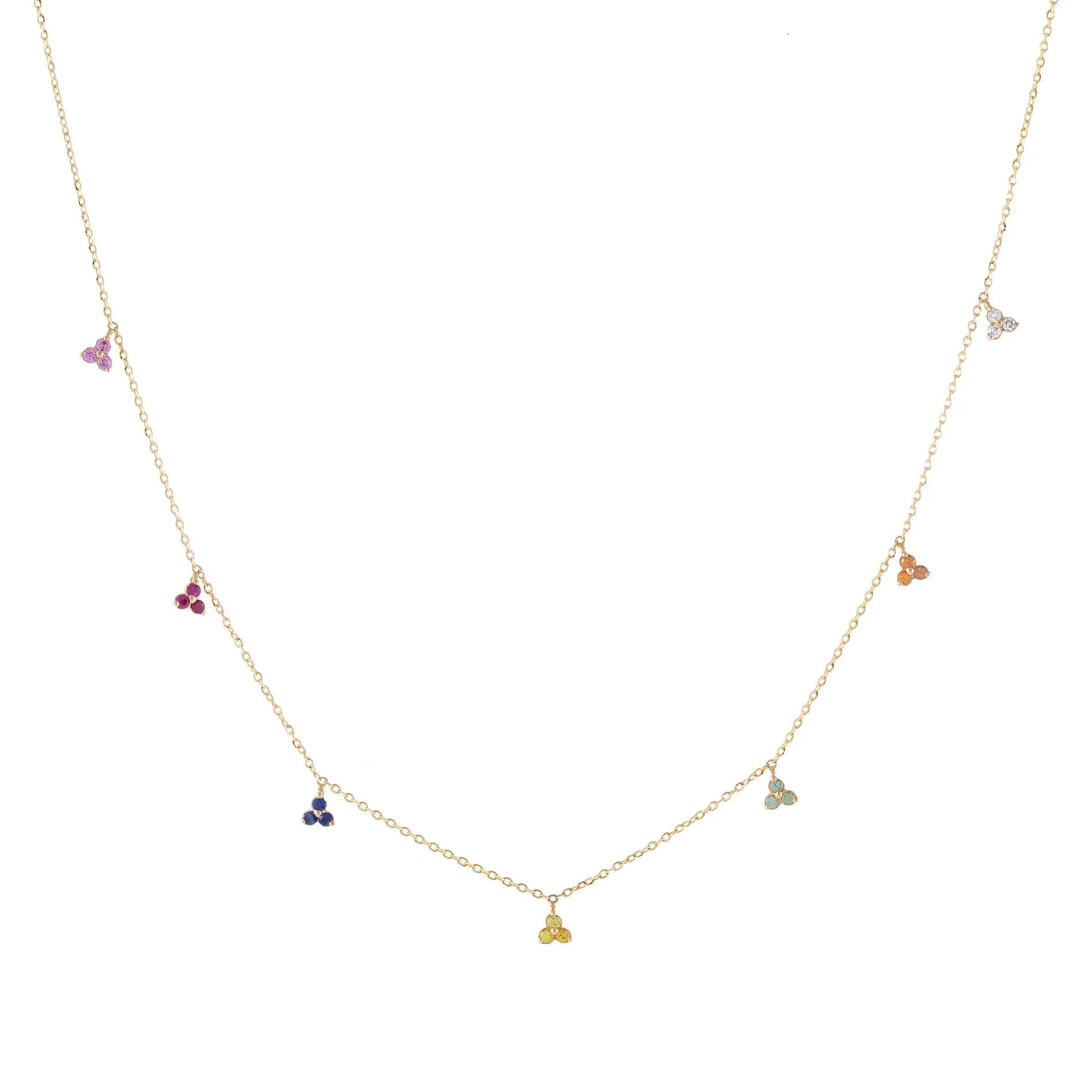 Diamond Rainbow Multi Cluster Necklace 14K
