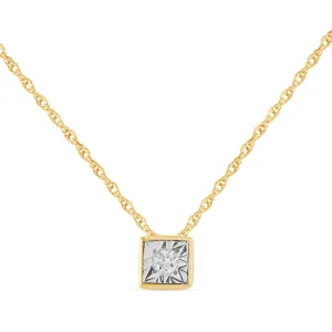 Diamond Set Bezel Cushion Necklace in 9ct Yellow Gold