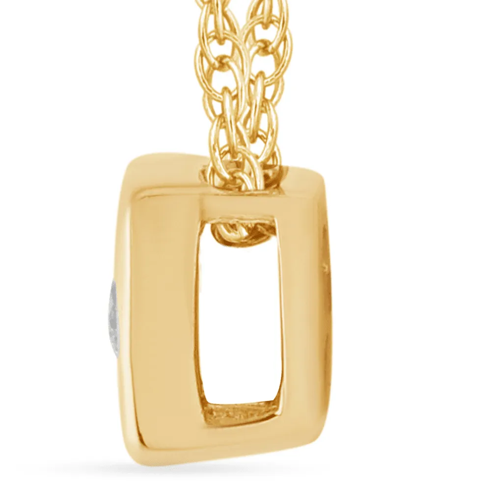 Diamond Set Bezel Cushion Necklace in 9ct Yellow Gold