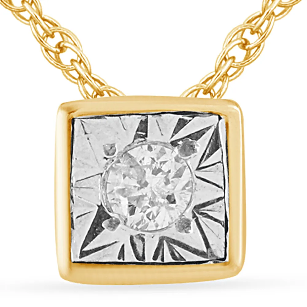 Diamond Set Bezel Cushion Necklace in 9ct Yellow Gold