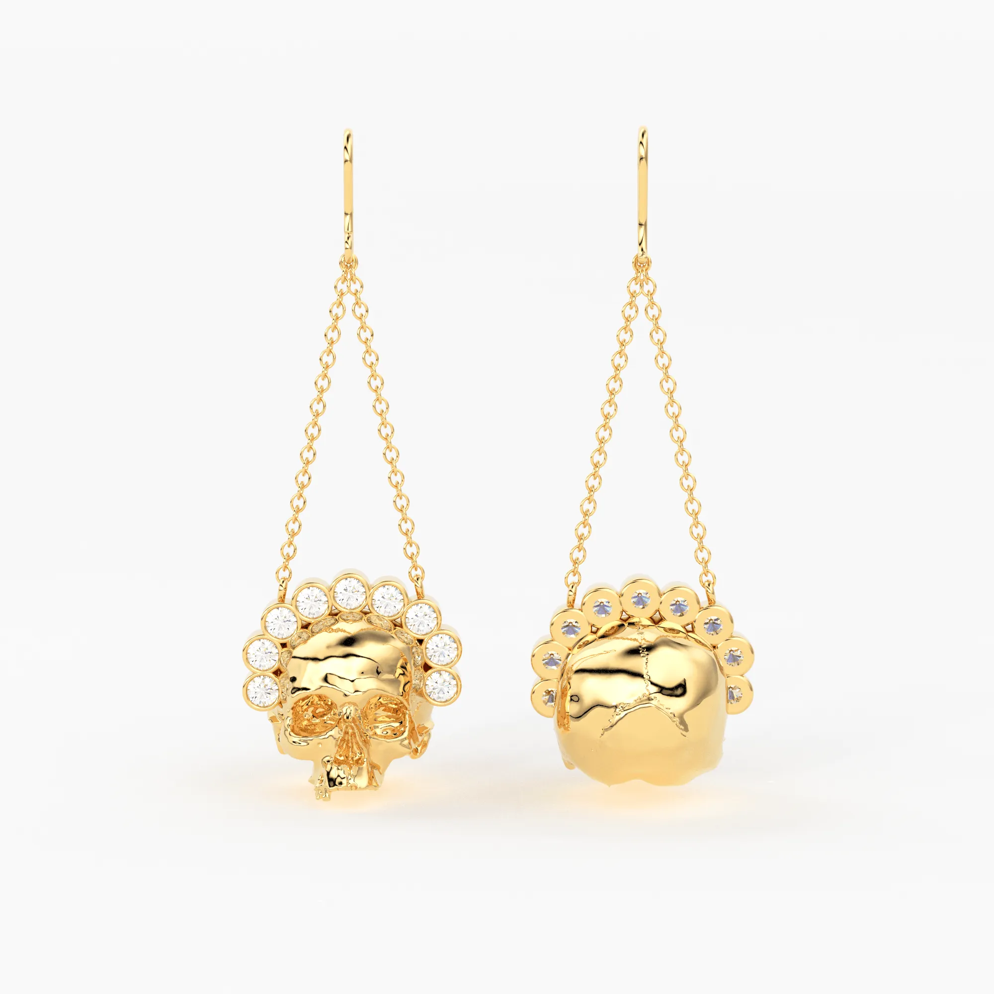 Diamond Skull Queen Earrings / Skull 14k Gold Drop Earrings / Skull Jewelry / Diamond Studded Gothic Jewelry / Goth Jewelry / Skull Crown