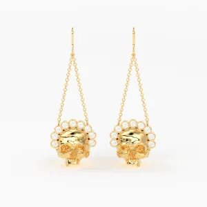 Diamond Skull Queen Earrings / Skull 14k Gold Drop Earrings / Skull Jewelry / Diamond Studded Gothic Jewelry / Goth Jewelry / Skull Crown