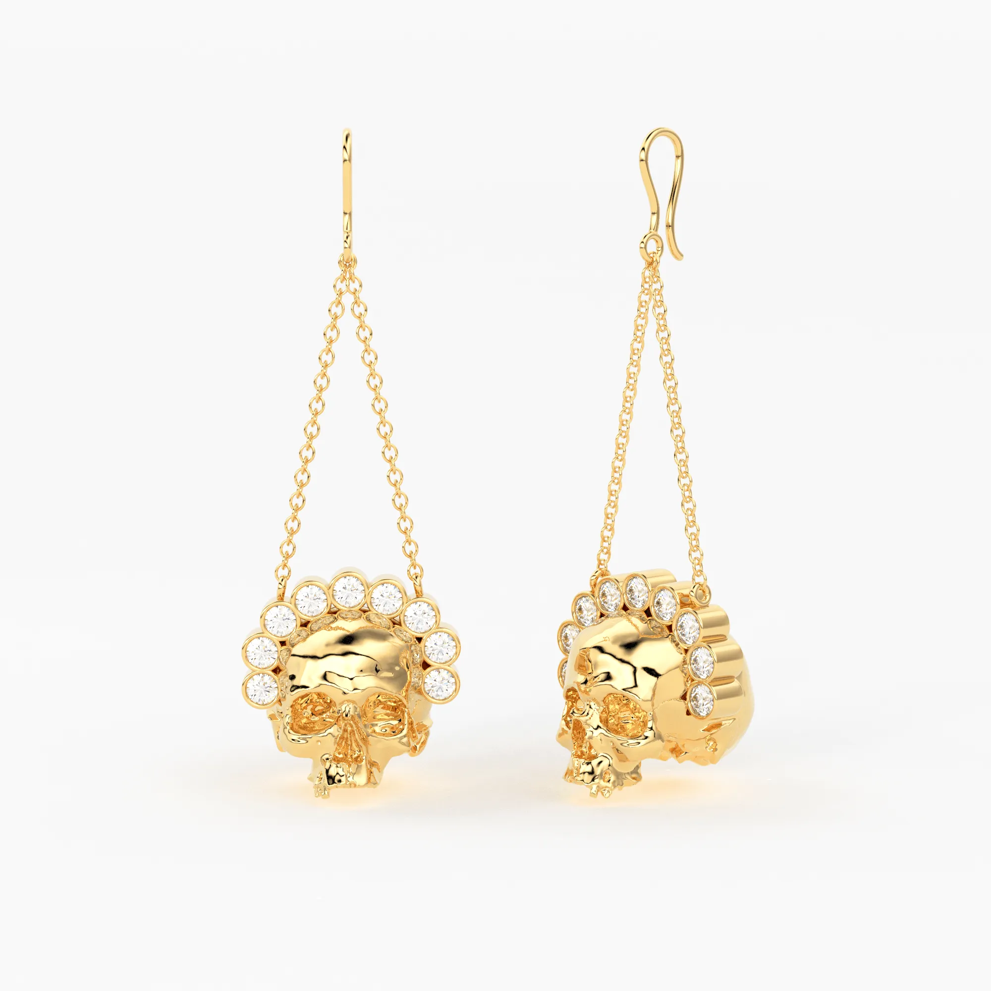 Diamond Skull Queen Earrings / Skull 14k Gold Drop Earrings / Skull Jewelry / Diamond Studded Gothic Jewelry / Goth Jewelry / Skull Crown