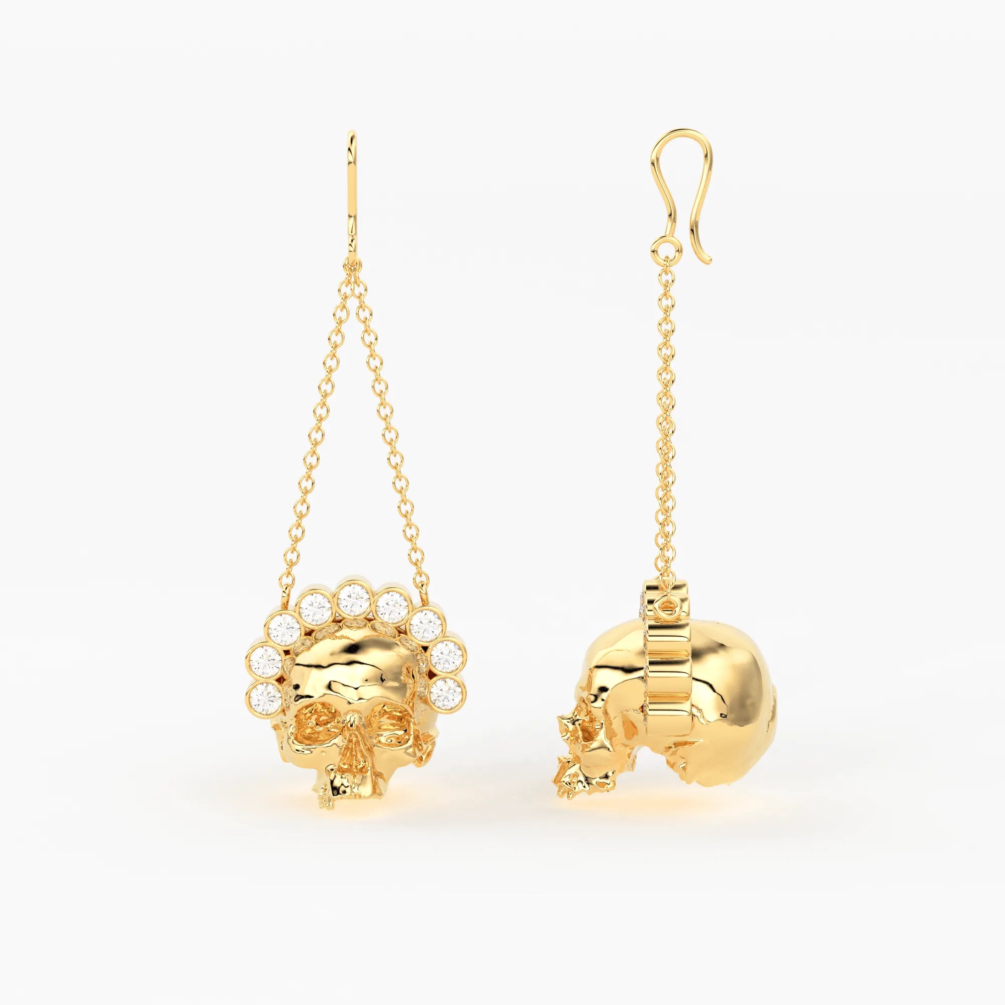 Diamond Skull Queen Earrings / Skull 14k Gold Drop Earrings / Skull Jewelry / Diamond Studded Gothic Jewelry / Goth Jewelry / Skull Crown