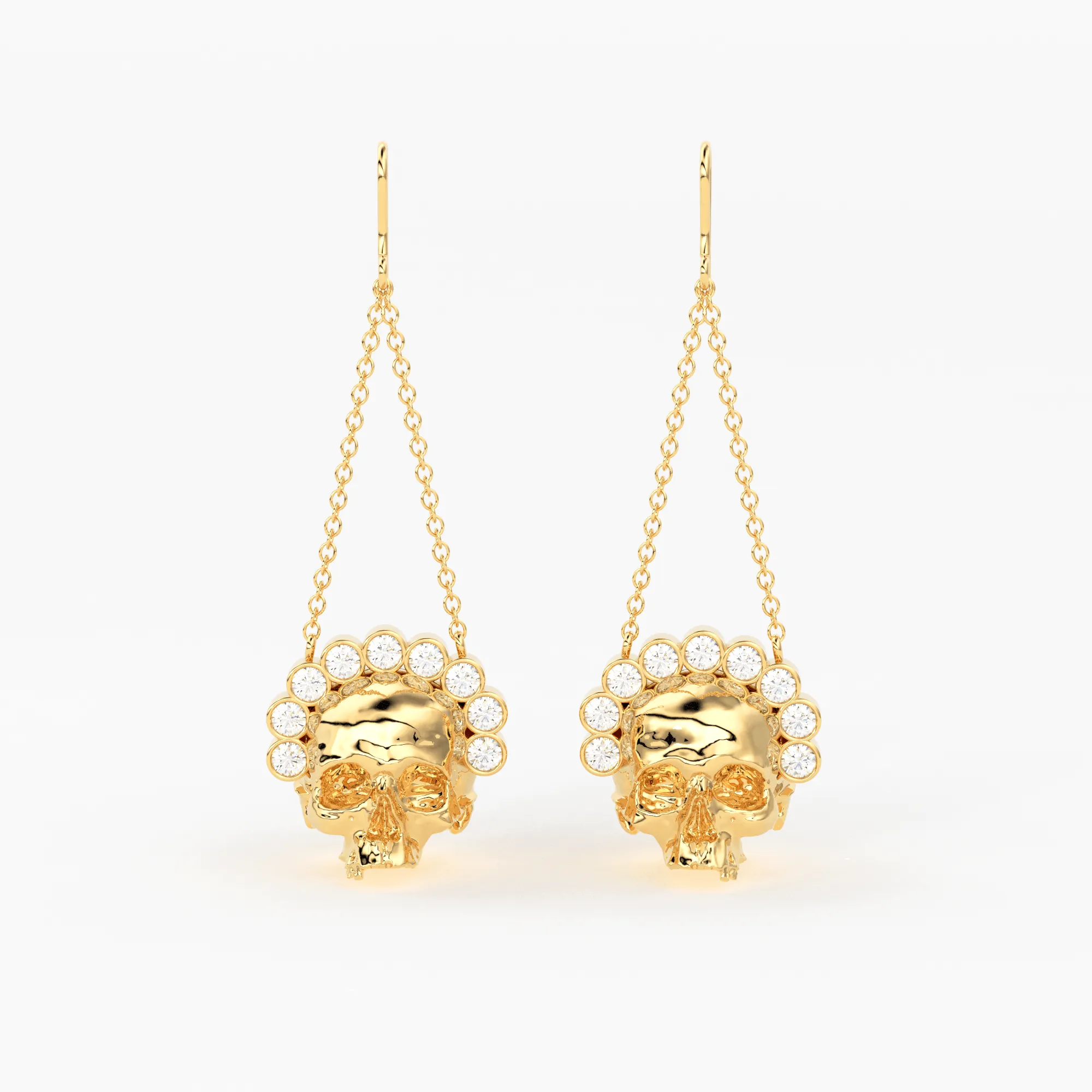 Diamond Skull Queen Earrings / Skull 14k Gold Drop Earrings / Skull Jewelry / Diamond Studded Gothic Jewelry / Goth Jewelry / Skull Crown