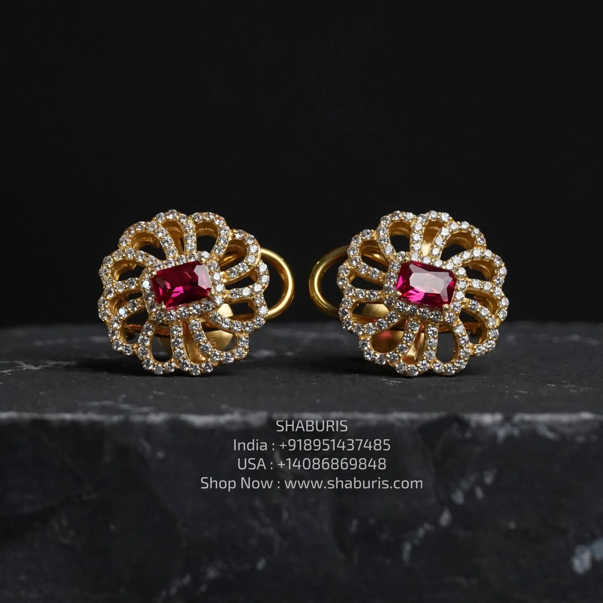 Diamond studs - 925 silver Jewelry,South Indian Jewelry,bridal earrings,Indian Wedding Jewelry,pure Silver indian jewelry - SHABURIS