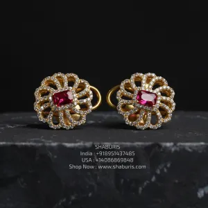 Diamond studs - 925 silver Jewelry,South Indian Jewelry,bridal earrings,Indian Wedding Jewelry,pure Silver indian jewelry - SHABURIS