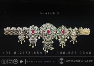 Diamond vaddanam Gold Plated jewelry Indian ,925 silver jewelry,lyte weight Indian Bridal,Indian Wedding Jewelry-SHABURIS