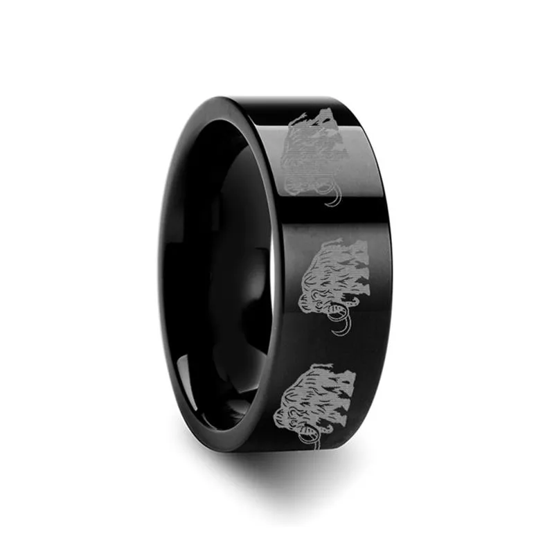 Dinosaur Mammoth Print Engraved Flat Tungsten Couple Matching Ring - 4MM - 12MM
