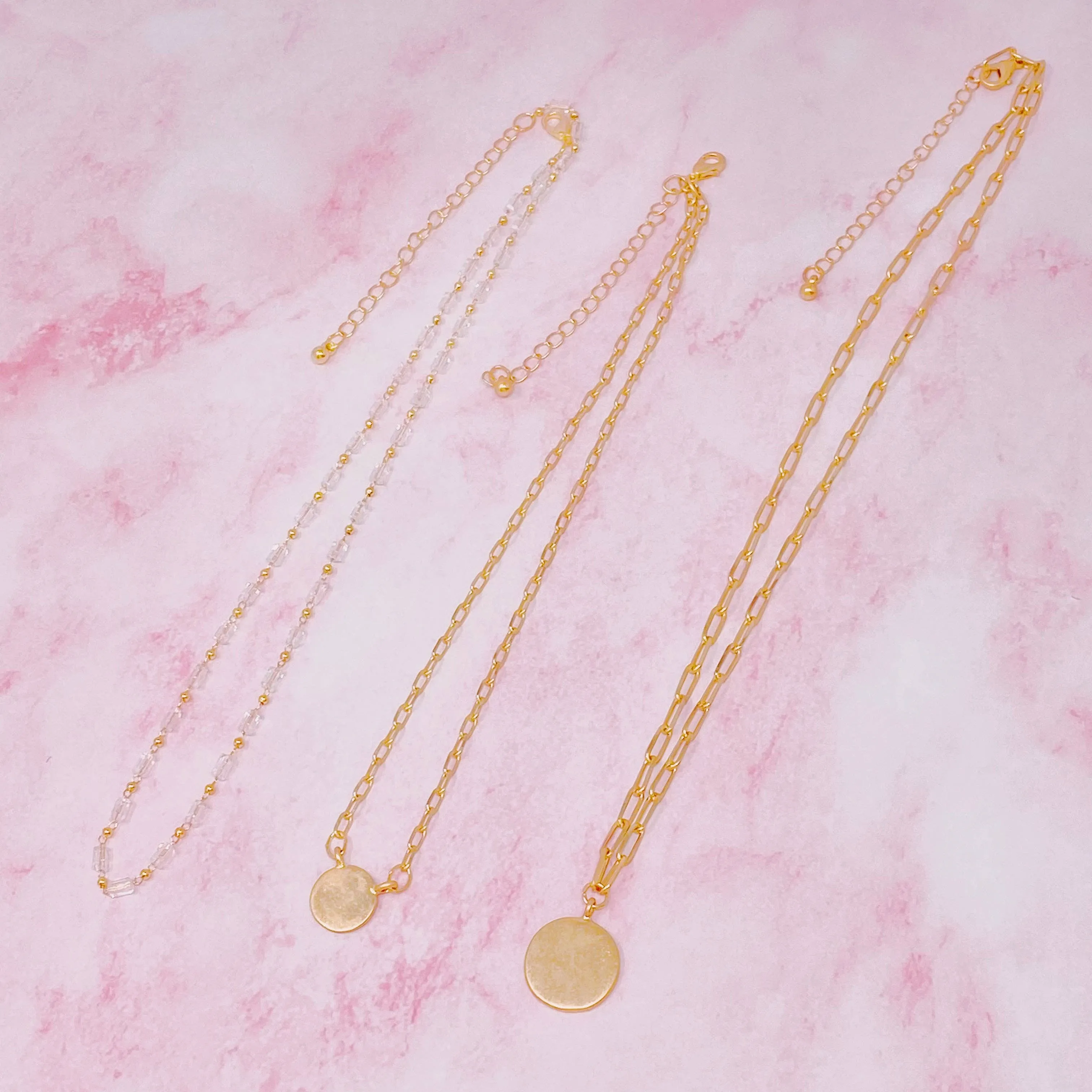 Disc & Bead Chain Necklace Set Of 3