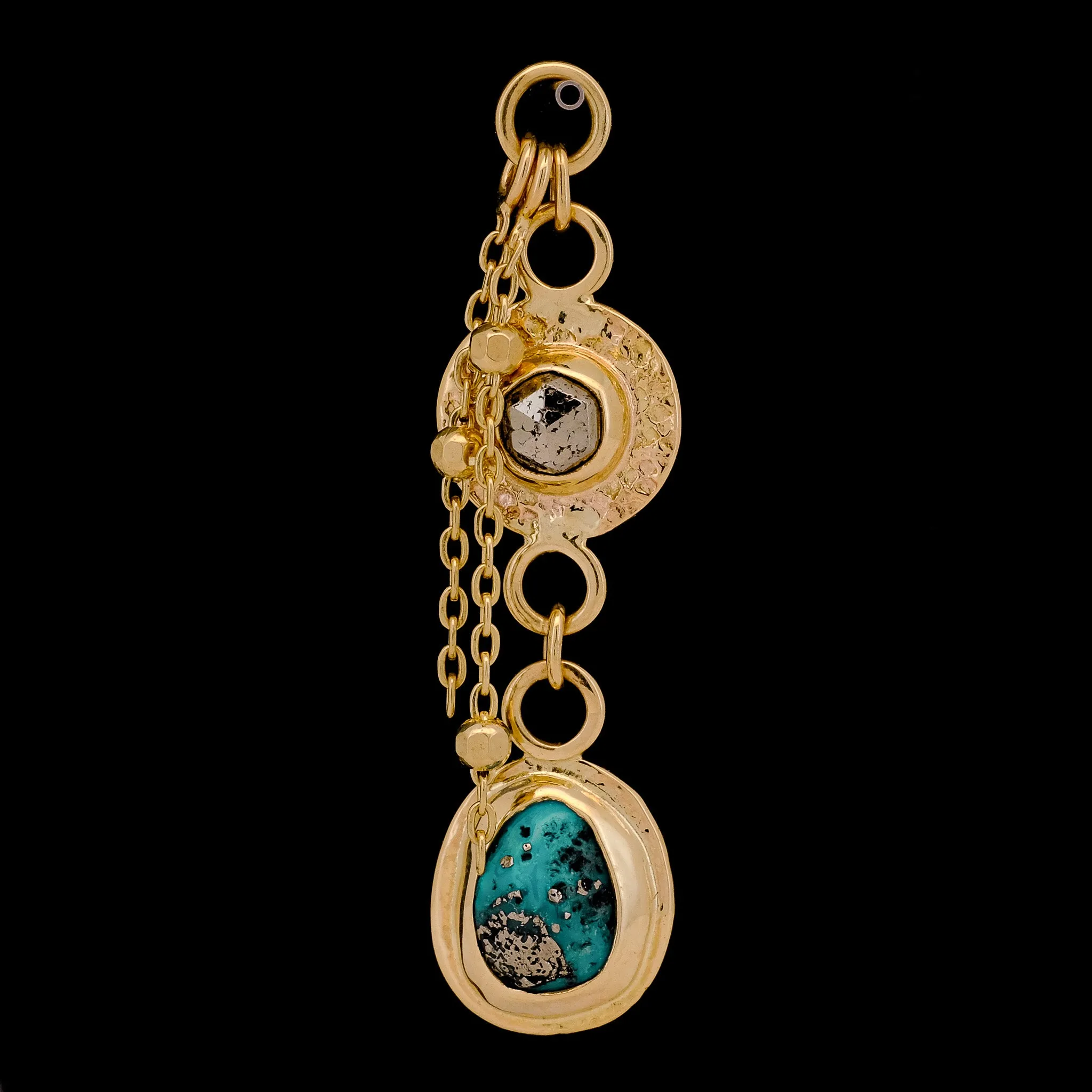 Double Down Charm - Rose Cut Pyrite & Kingman Turquoise in Yellow Gold