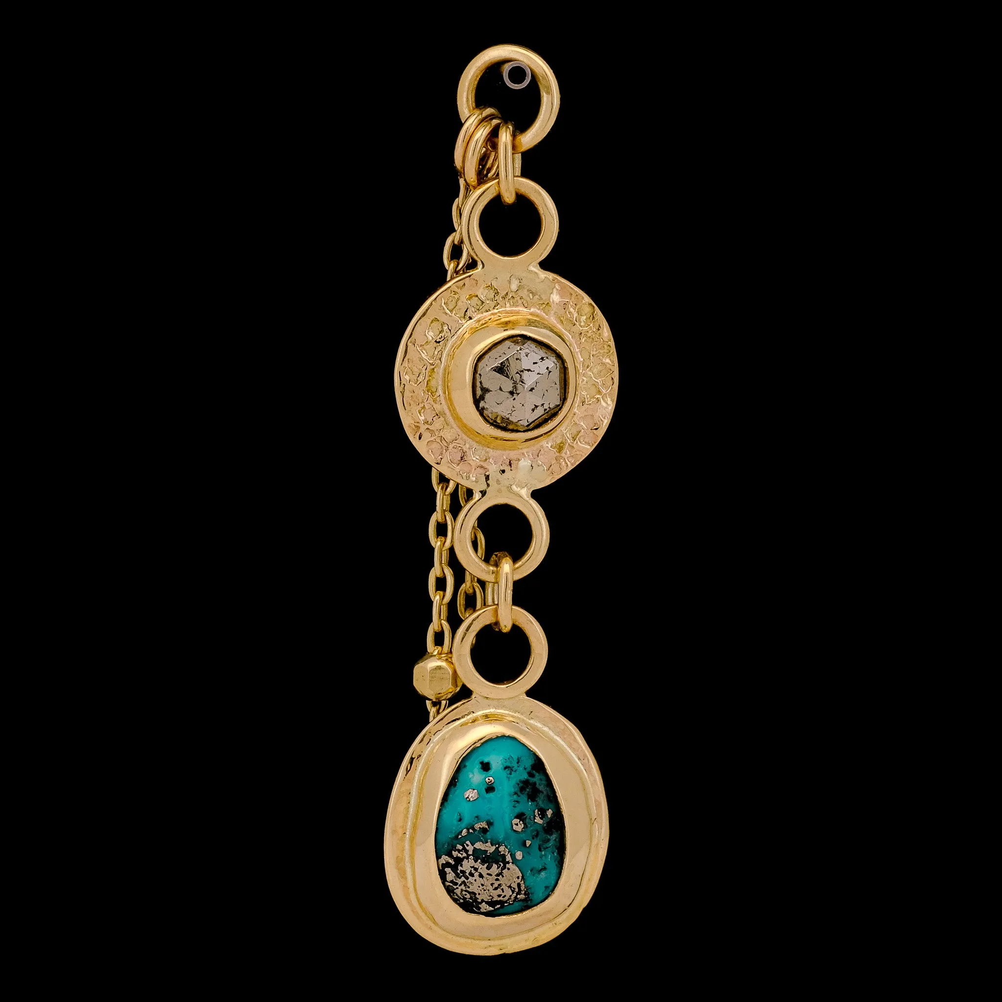 Double Down Charm - Rose Cut Pyrite & Kingman Turquoise in Yellow Gold