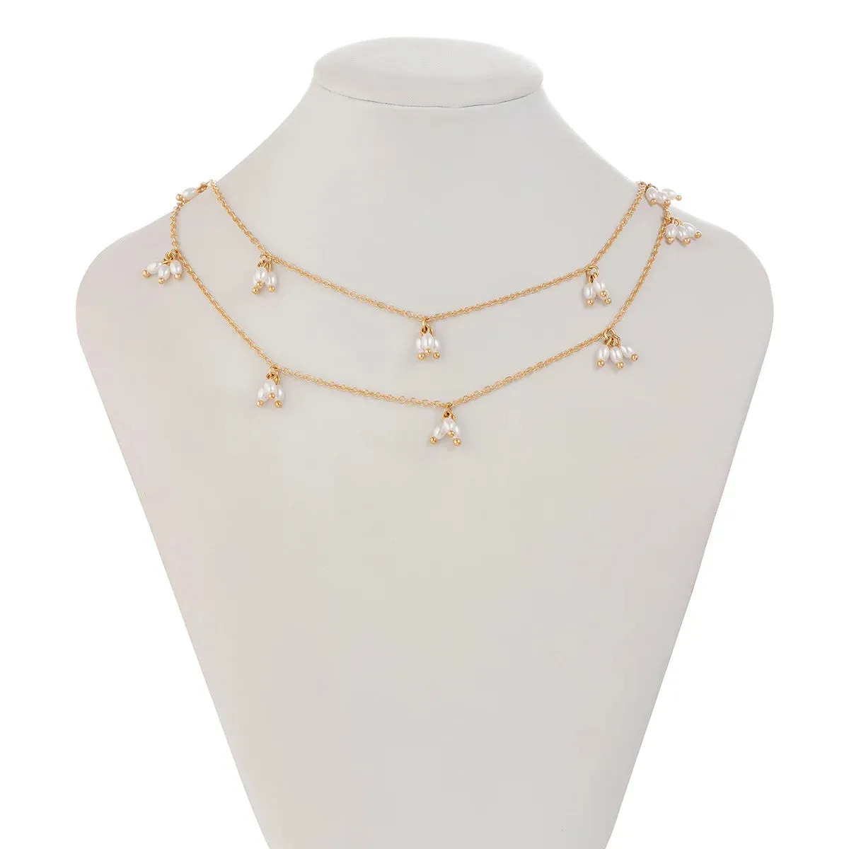 Double Layered Pearl Tassel Necklace