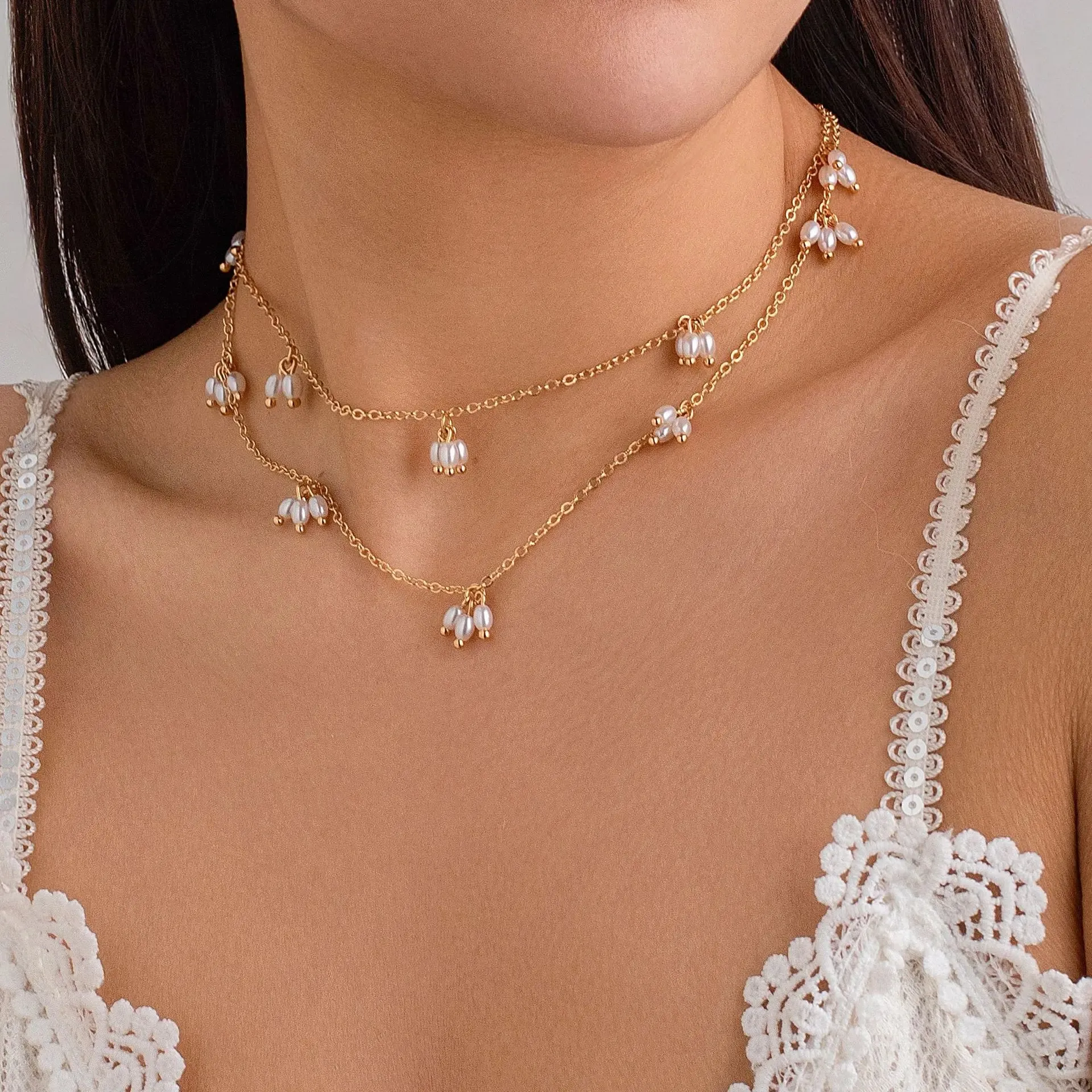 Double Layered Pearl Tassel Necklace