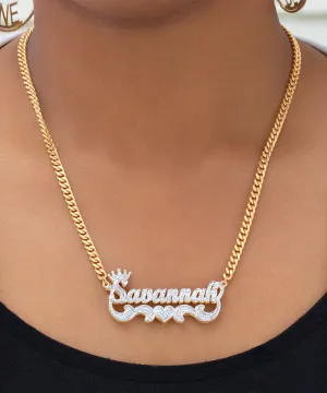 Double Plated Beaded Queen Name Necklace with Cuban Chain