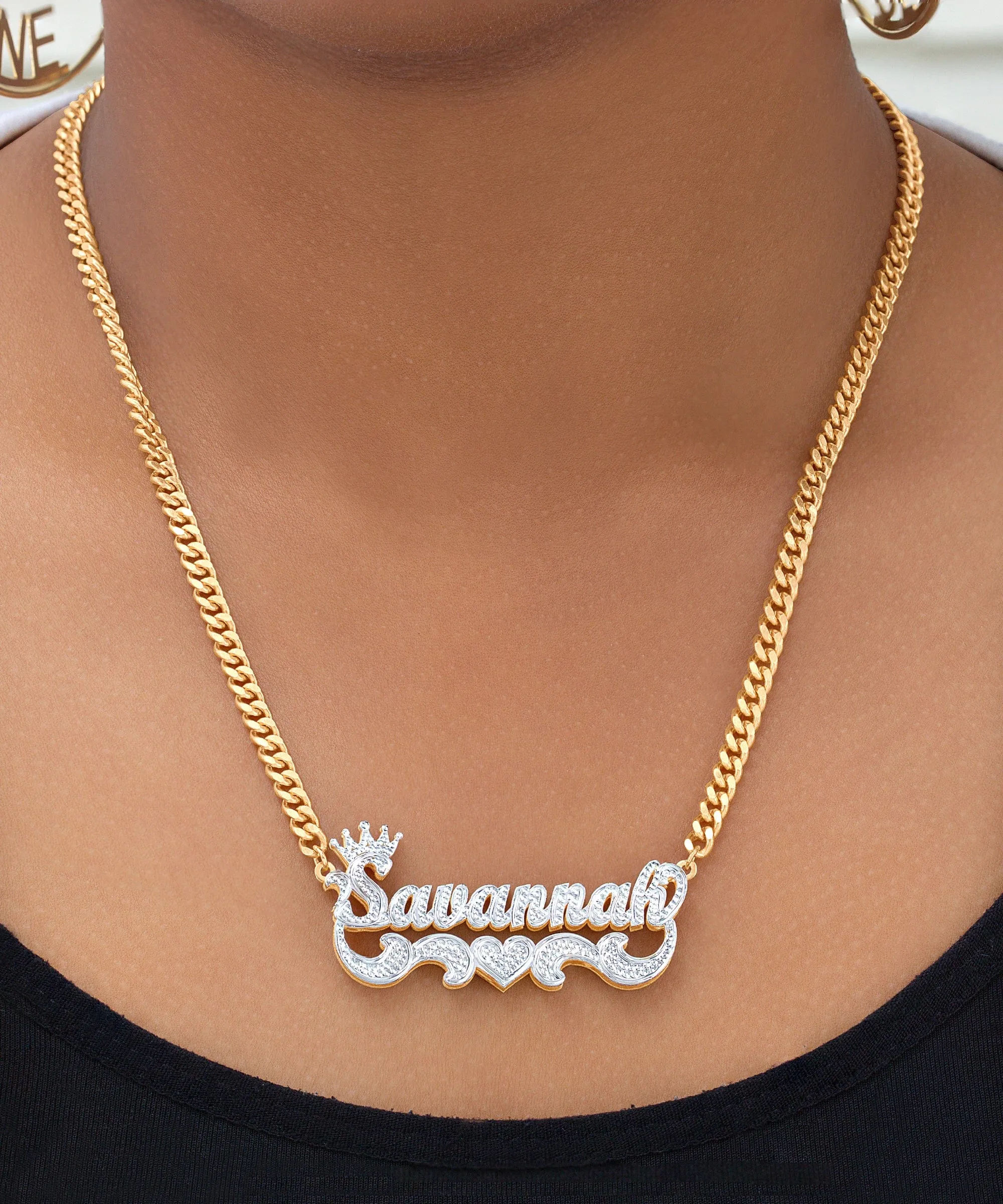 Double Plated Beaded Queen Name Necklace with Cuban Chain