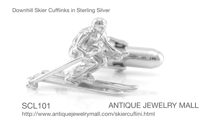 Downhill Skier Cufflinks in Sterling Silver