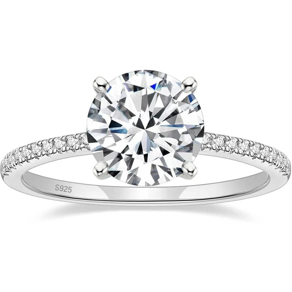 EAMTI 925 Sterling Silver 1.25 CT Round Solitaire Cubic Zirconia Engagement Ring Halo Promise Ring Size 4-11.5 | Multiple Colors and Sizes