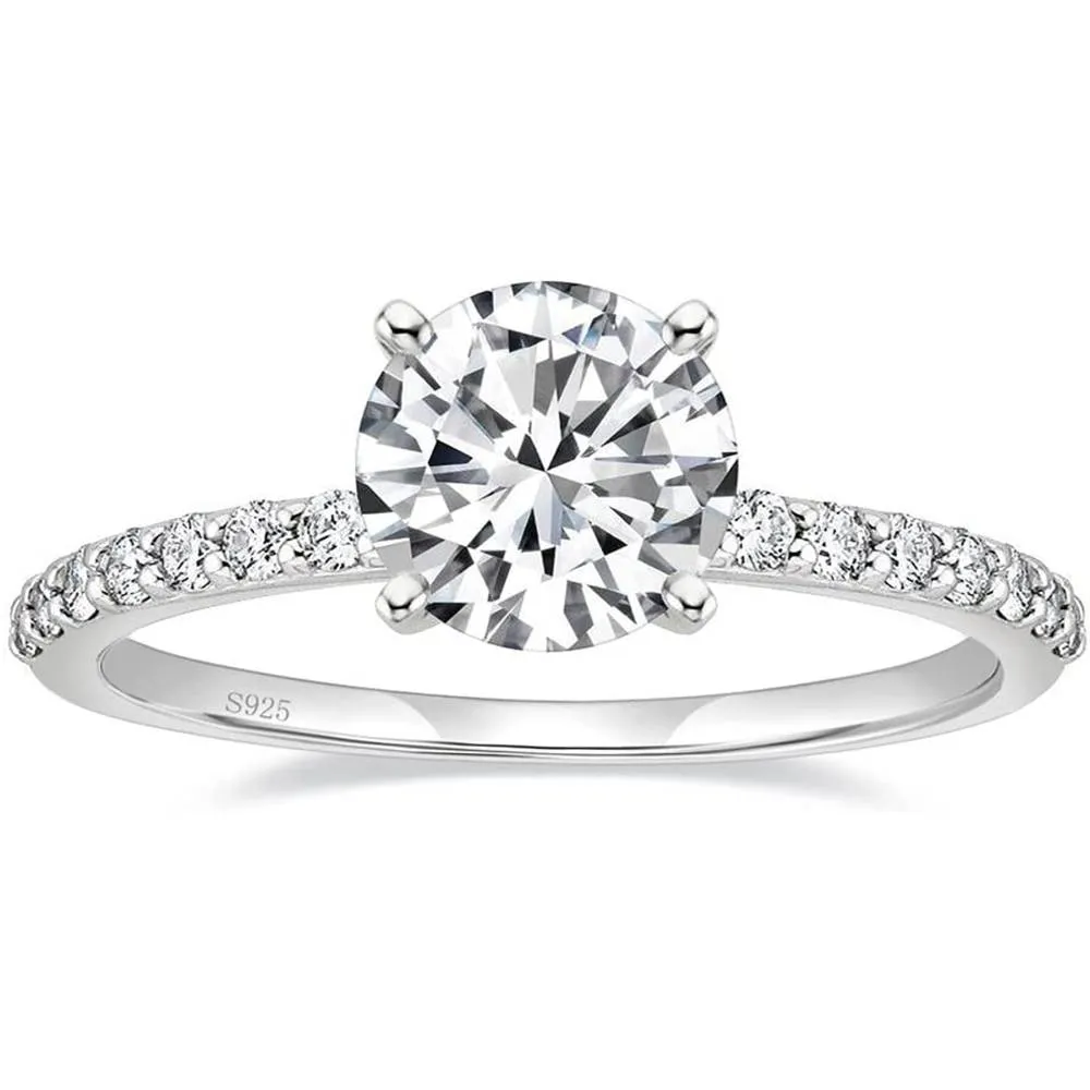 EAMTI 925 Sterling Silver 1.25 CT Round Solitaire Cubic Zirconia Engagement Ring Halo Promise Ring Size 4-11.5 | Multiple Colors and Sizes