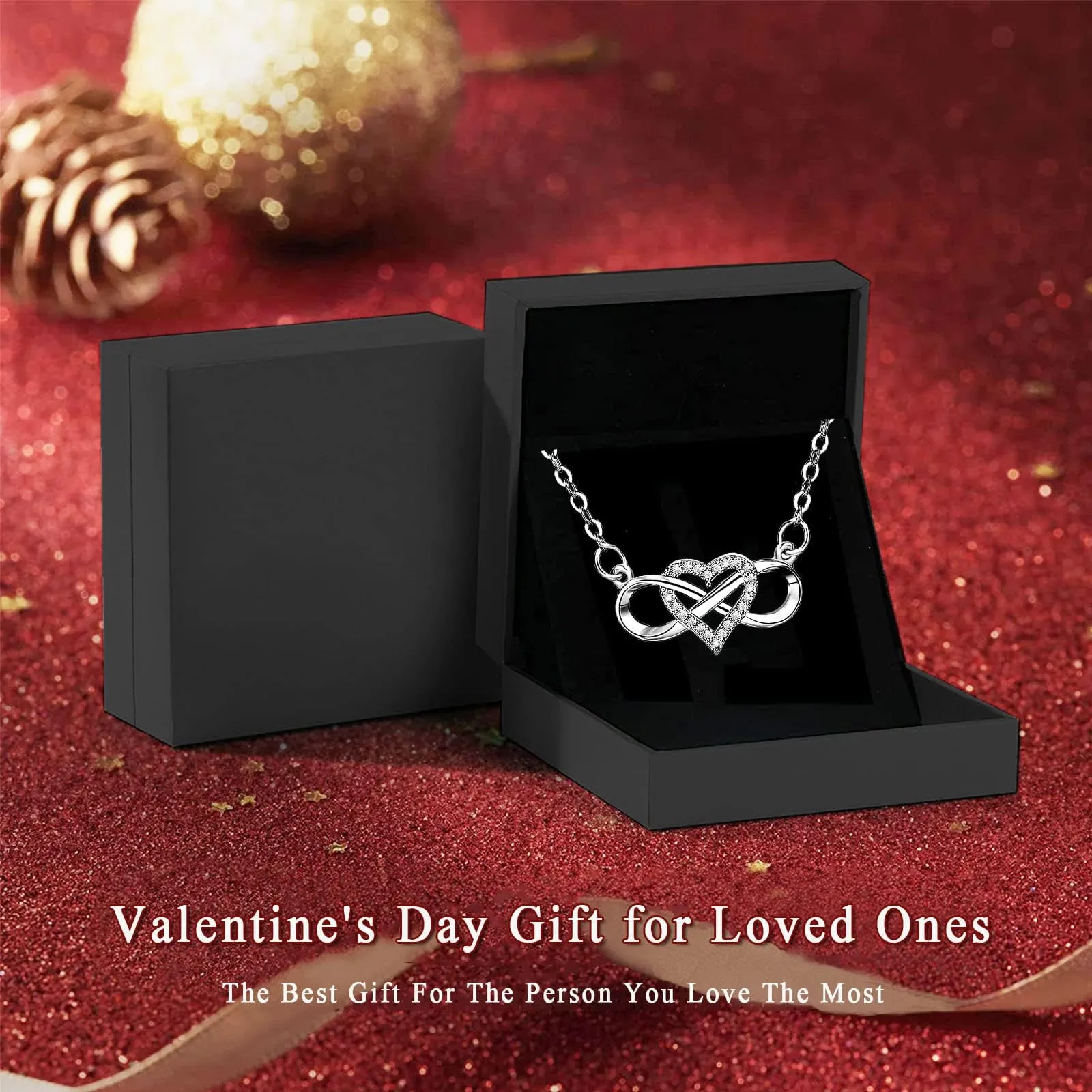 EHENiZ Infinity Heart Necklace for Women Ladies, 925 Silver, 3A  Cubic Zirconia Necklaces for Women, Love Heart Pendant Gifts,18" Chain with 2" Extender