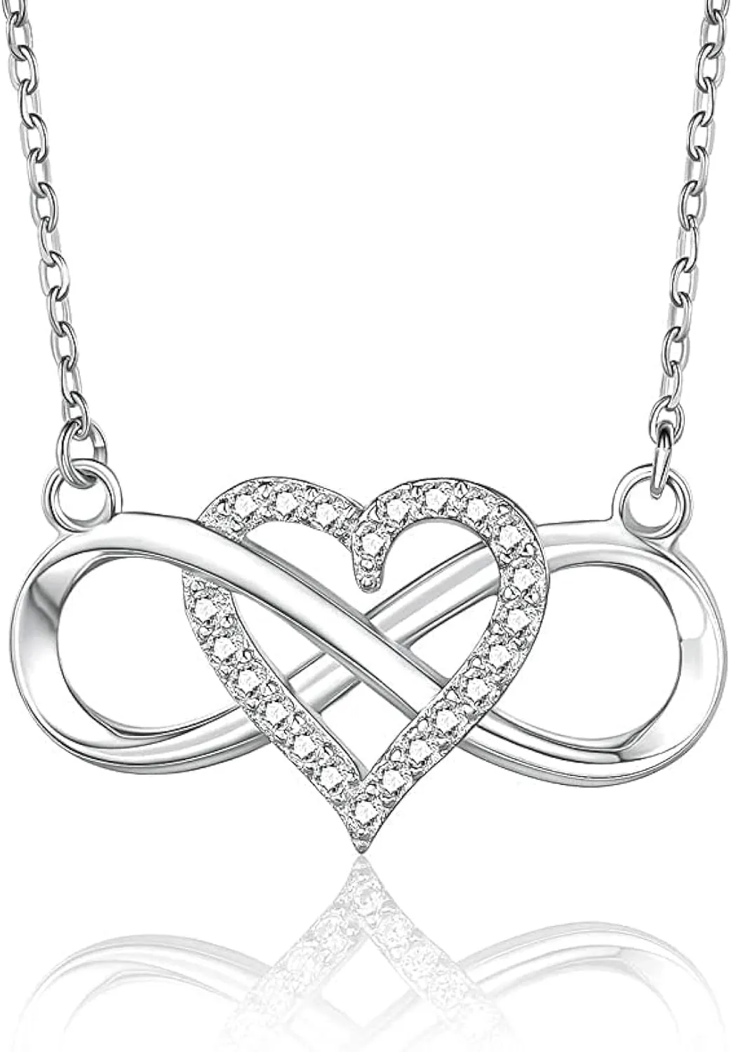 EHENiZ Infinity Heart Necklace for Women Ladies, 925 Silver, 3A  Cubic Zirconia Necklaces for Women, Love Heart Pendant Gifts,18" Chain with 2" Extender