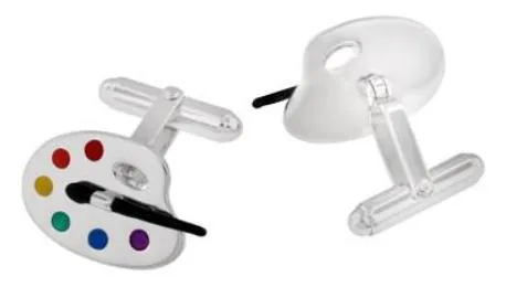 Enameled Paint Palette and Brush Painters Cufflinks in Sterling Silver