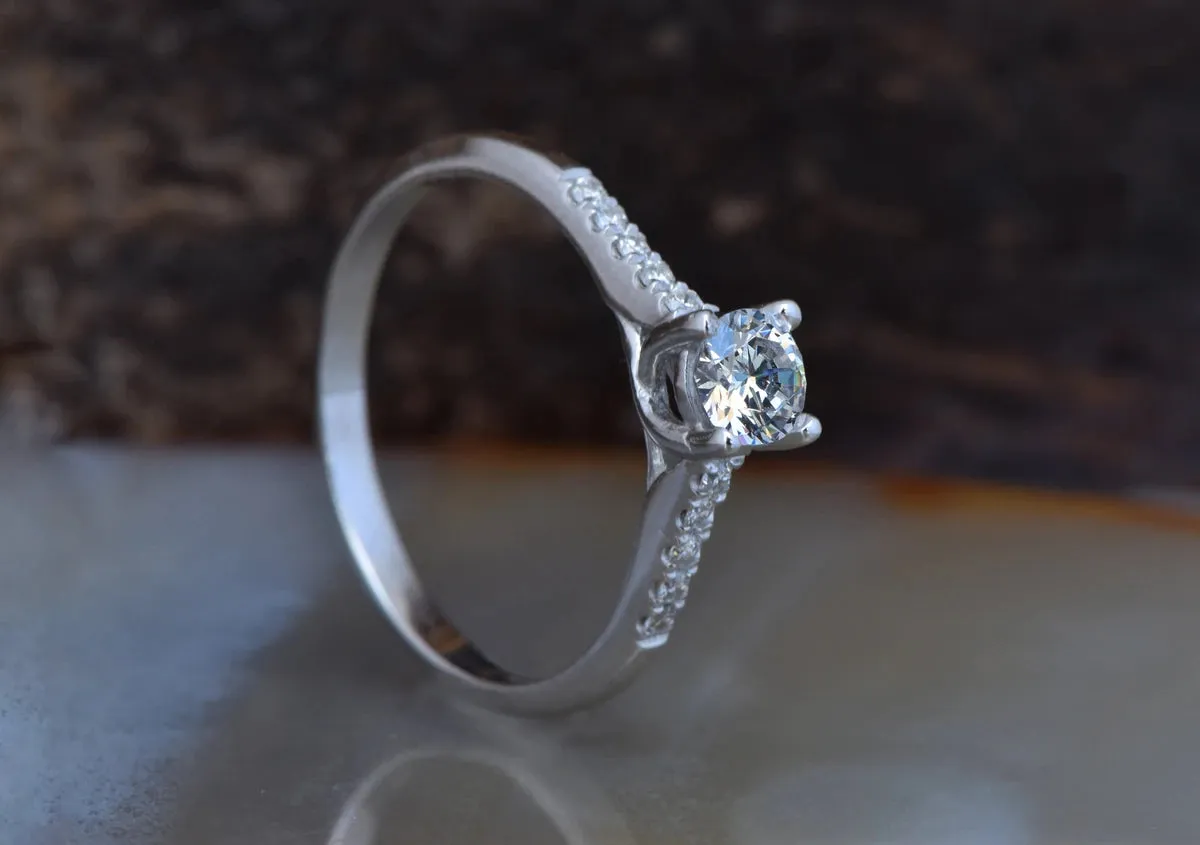 Engagement Diamond Ring 1/2 carat-14K White Gold ring-Women Jewelry-Cluster Engagement ring-Promise ring