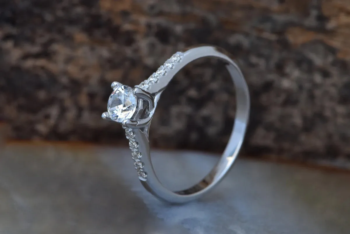 Engagement Diamond Ring 1/2 carat-14K White Gold ring-Women Jewelry-Cluster Engagement ring-Promise ring
