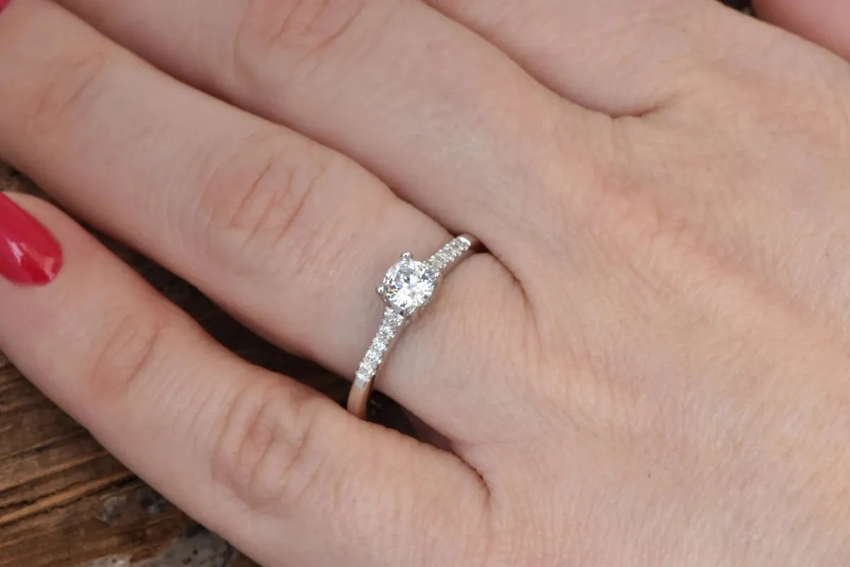 Engagement Diamond Ring 1/2 carat-14K White Gold ring-Women Jewelry-Cluster Engagement ring-Promise ring
