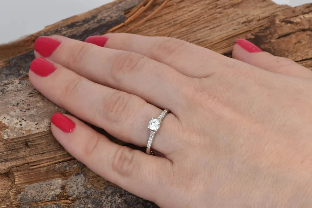Engagement Diamond Ring 1/2 carat-14K White Gold ring-Women Jewelry-Cluster Engagement ring-Promise ring