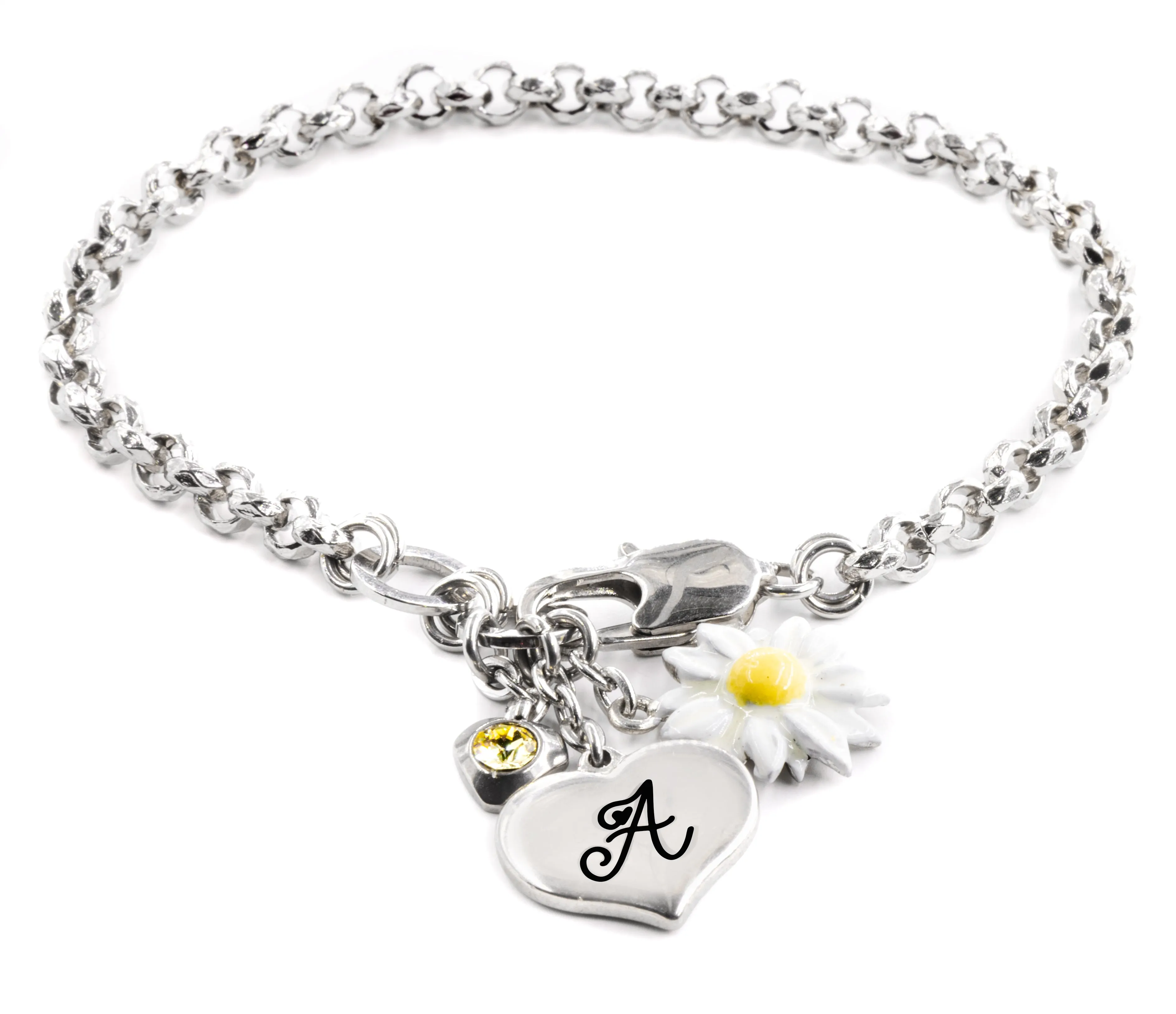 Engraved Daisy Bracelet with Personalized Initial
