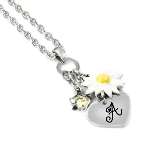 Engraved Daisy Necklace with Personalized Initial