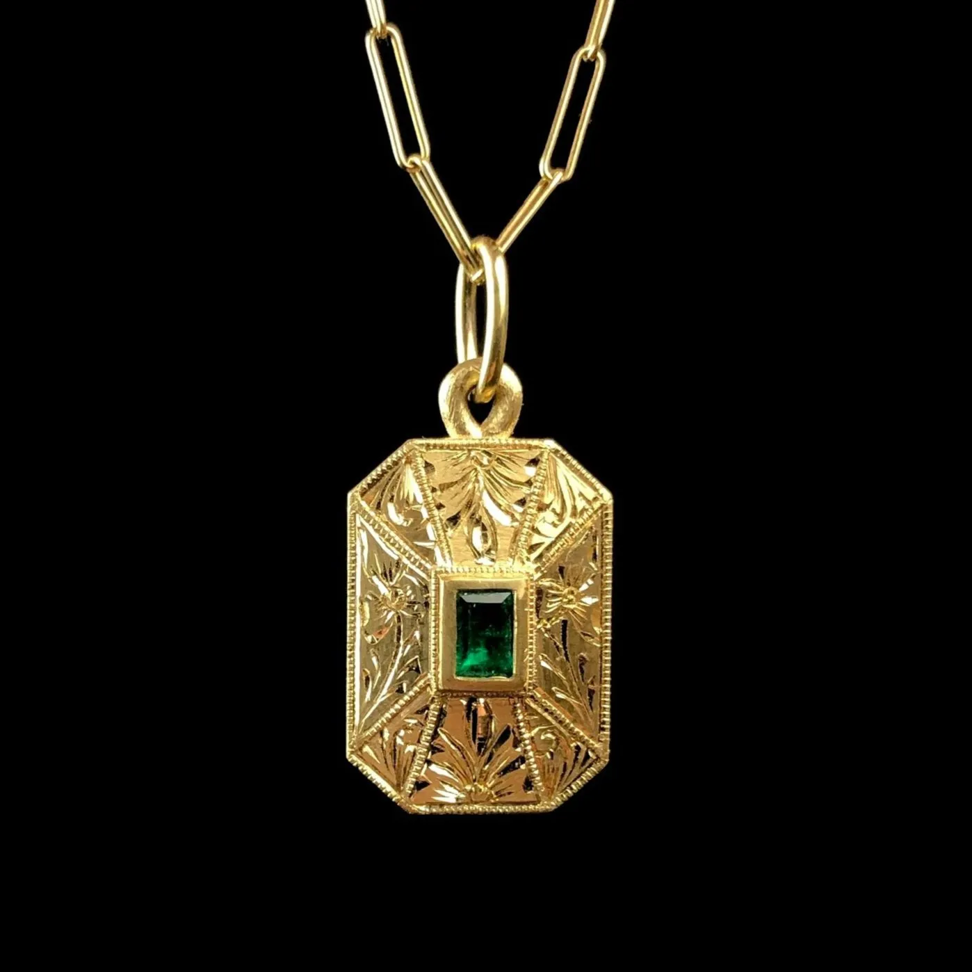 Engraved Emerald Shield Pendant