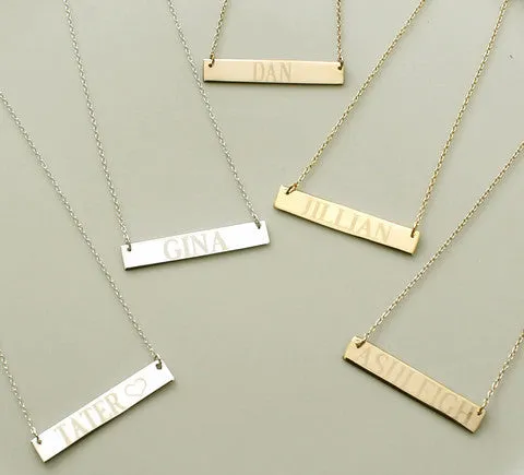 Engraved Horizontal Bar Necklace - Jessica Alba