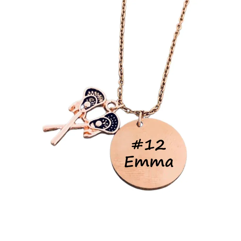 Engraved Lacrosse Charm Necklace - Pick Style