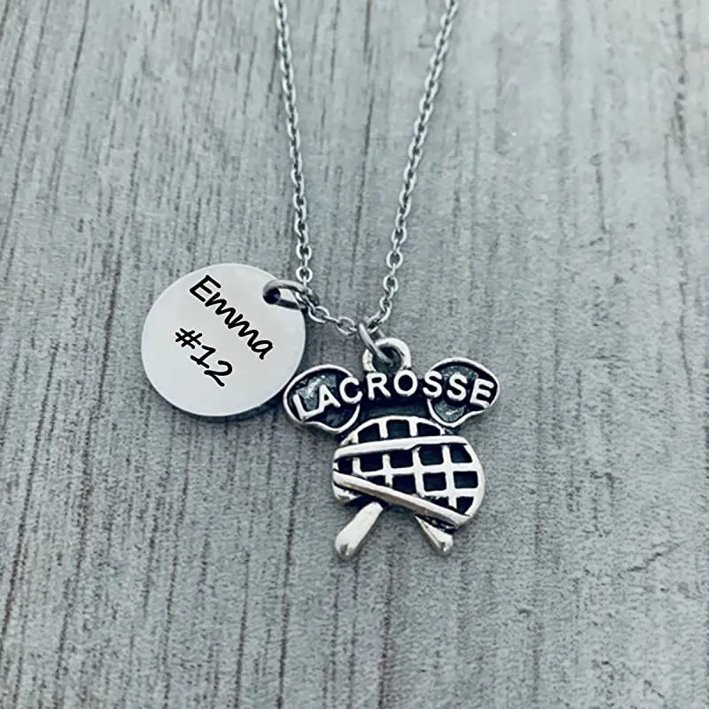 Engraved Lacrosse Charm Necklace - Pick Style