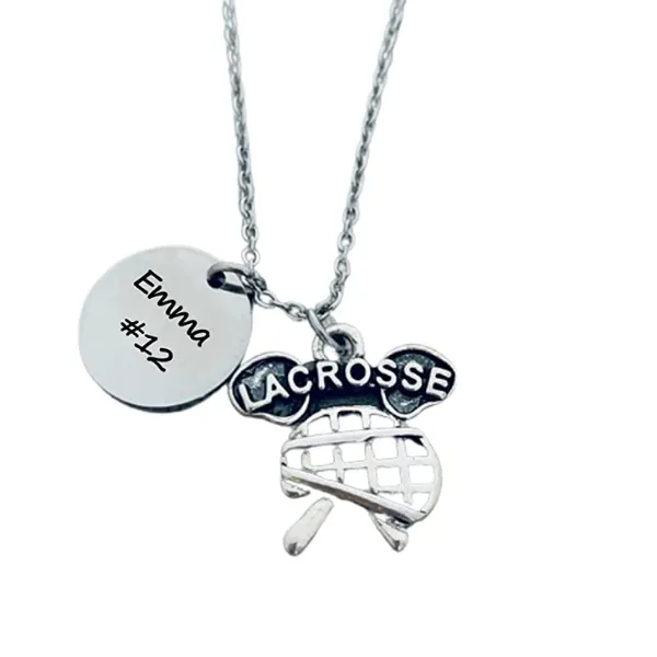 Engraved Lacrosse Charm Necklace - Pick Style