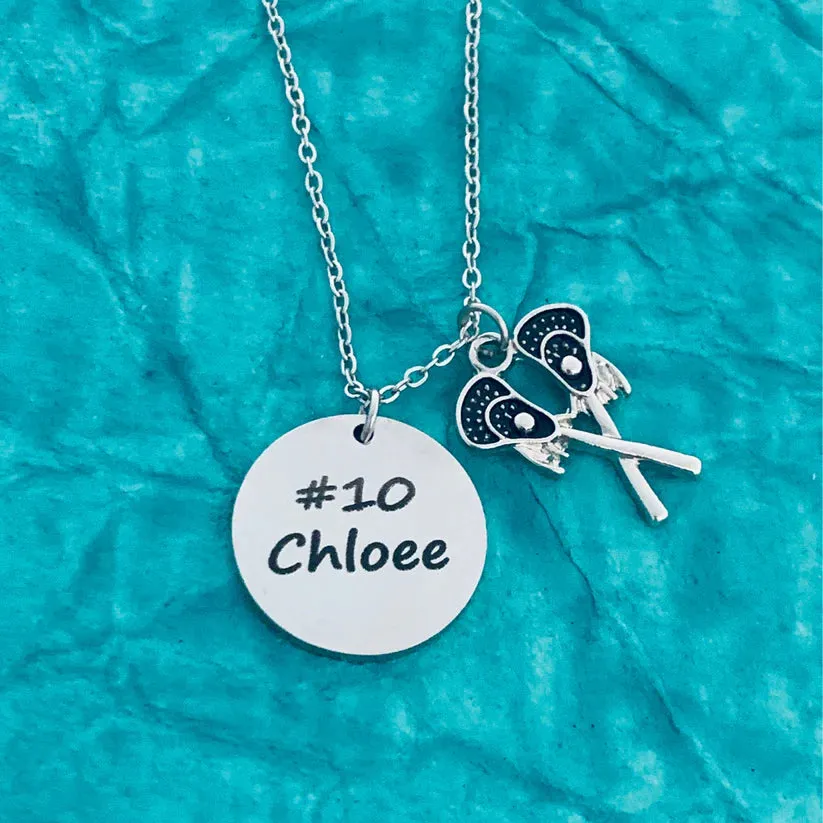 Engraved Lacrosse Charm Necklace - Pick Style