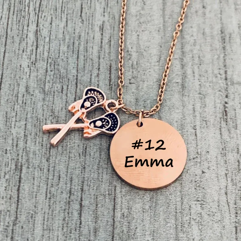 Engraved Lacrosse Charm Necklace - Pick Style
