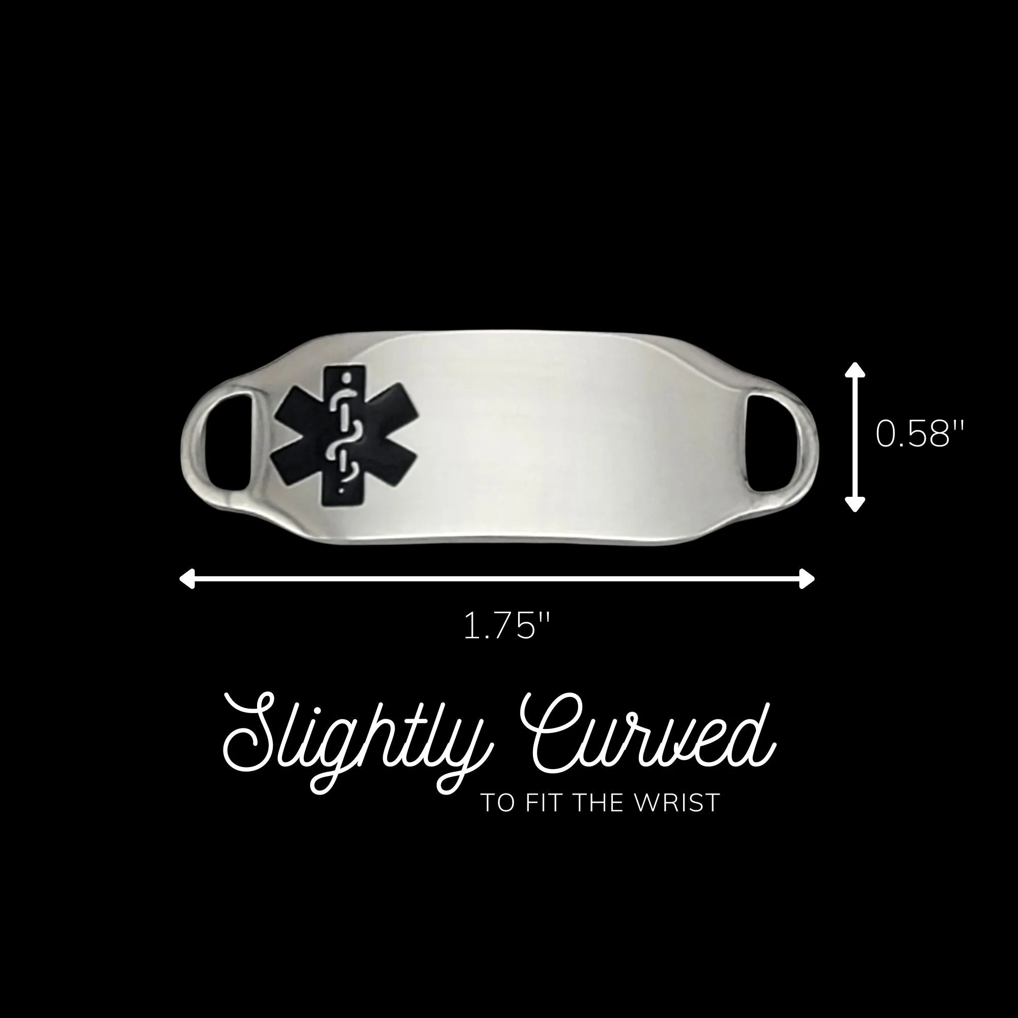 Engraved Stainless Steel Medium Rectangle Medical Bracelet ID Tag - Black