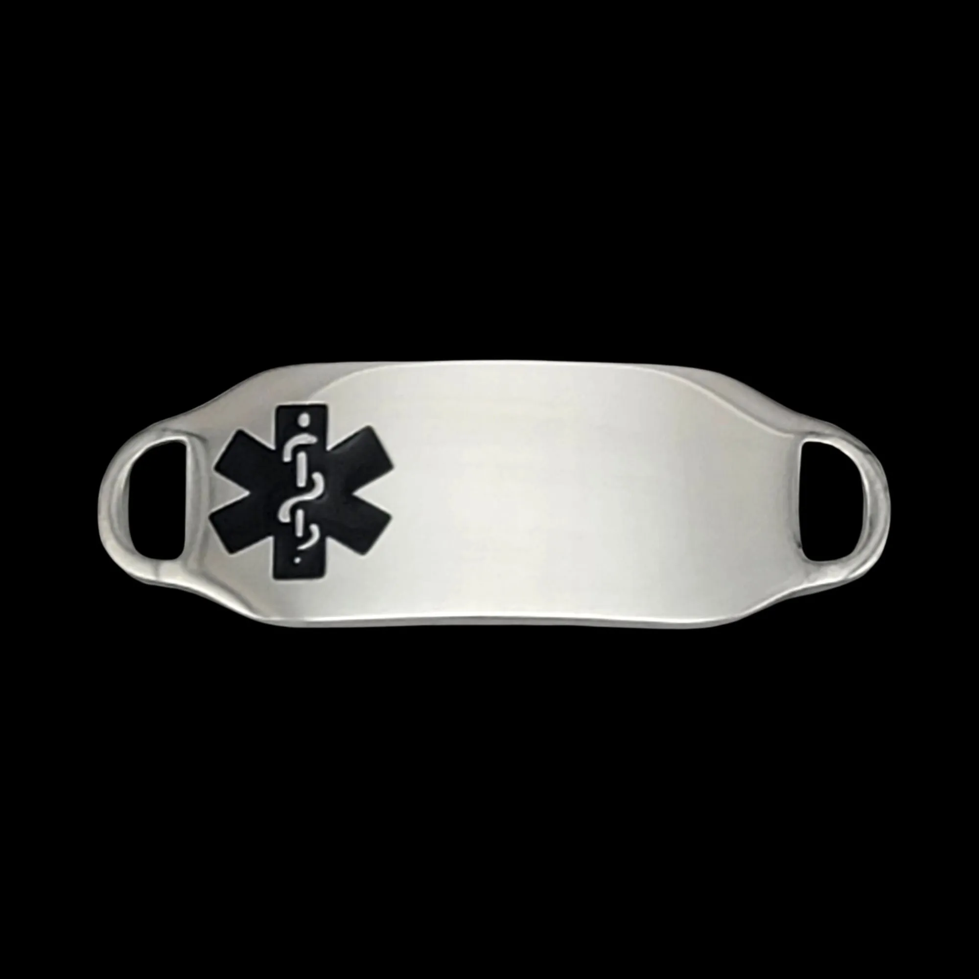 Engraved Stainless Steel Medium Rectangle Medical Bracelet ID Tag - Black