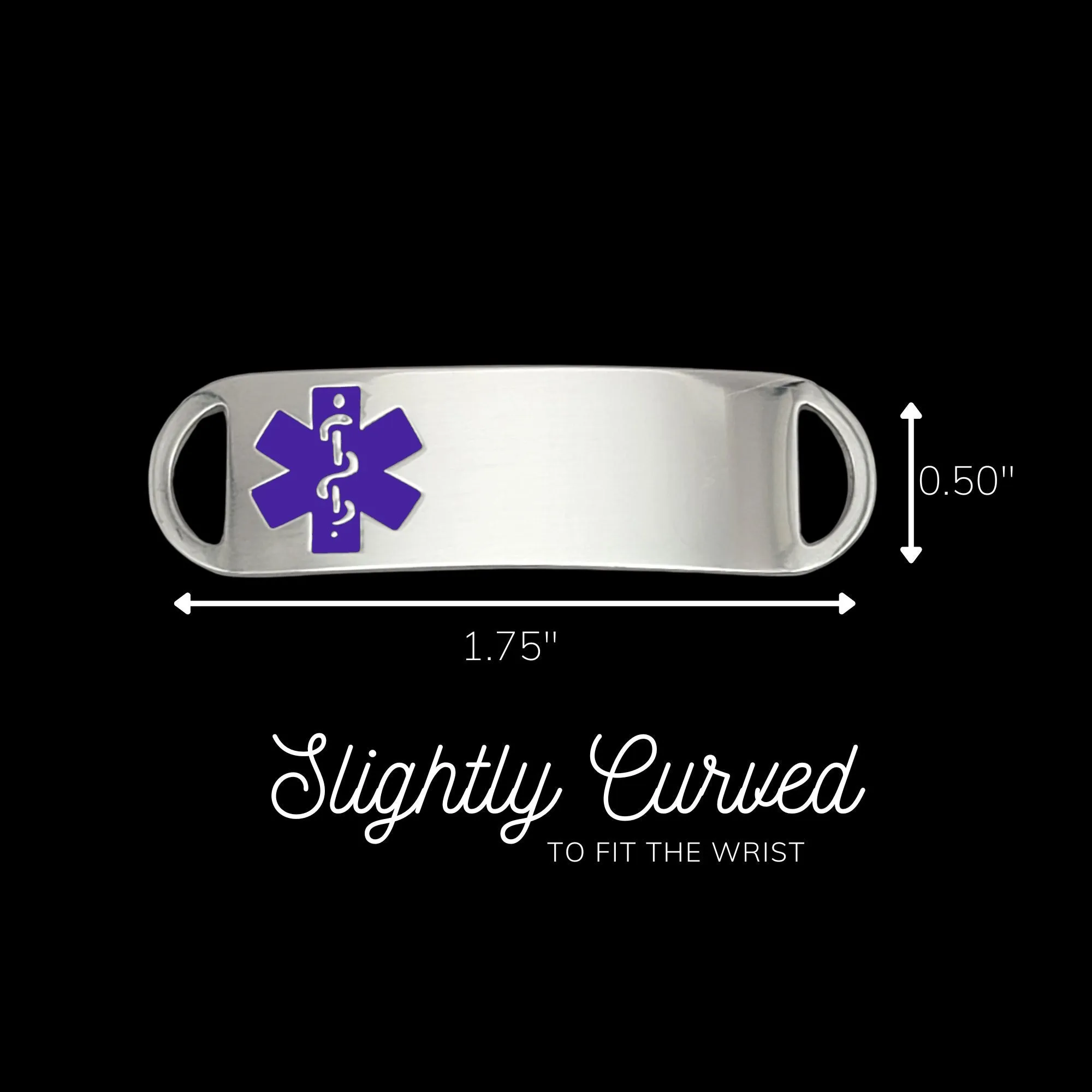 Engraved Stainless Steel Small Rectangle Medical Bracelet ID Tag - Purple